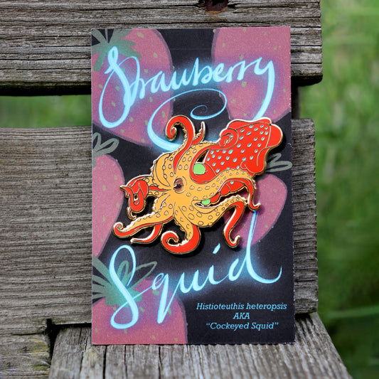 Strawberry Squid Enamel Pin [GLOWS IN THE DARK]