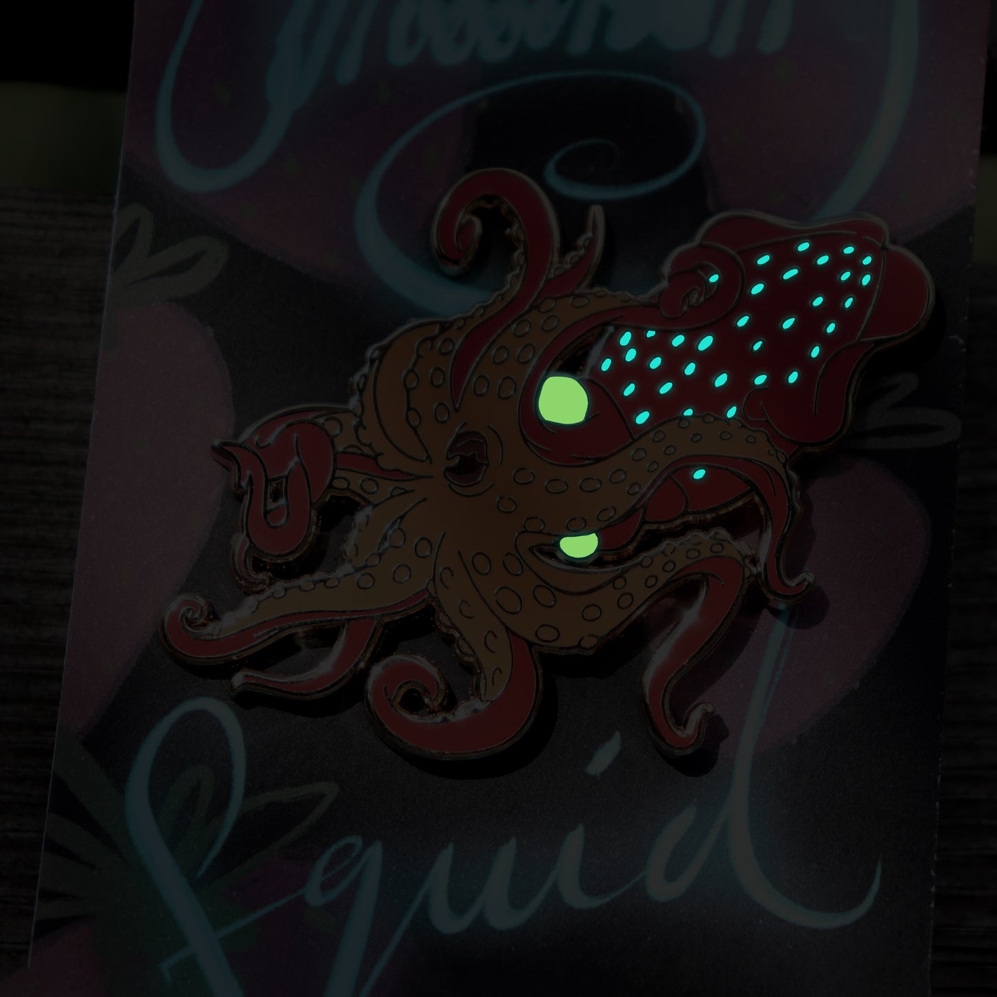 Strawberry Squid Enamel Pin [GLOWS IN THE DARK]