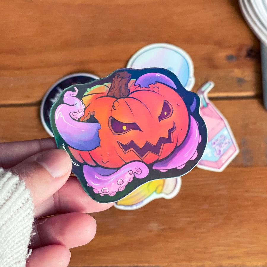 Pumpkin Head Vinyl Holographic Sticker