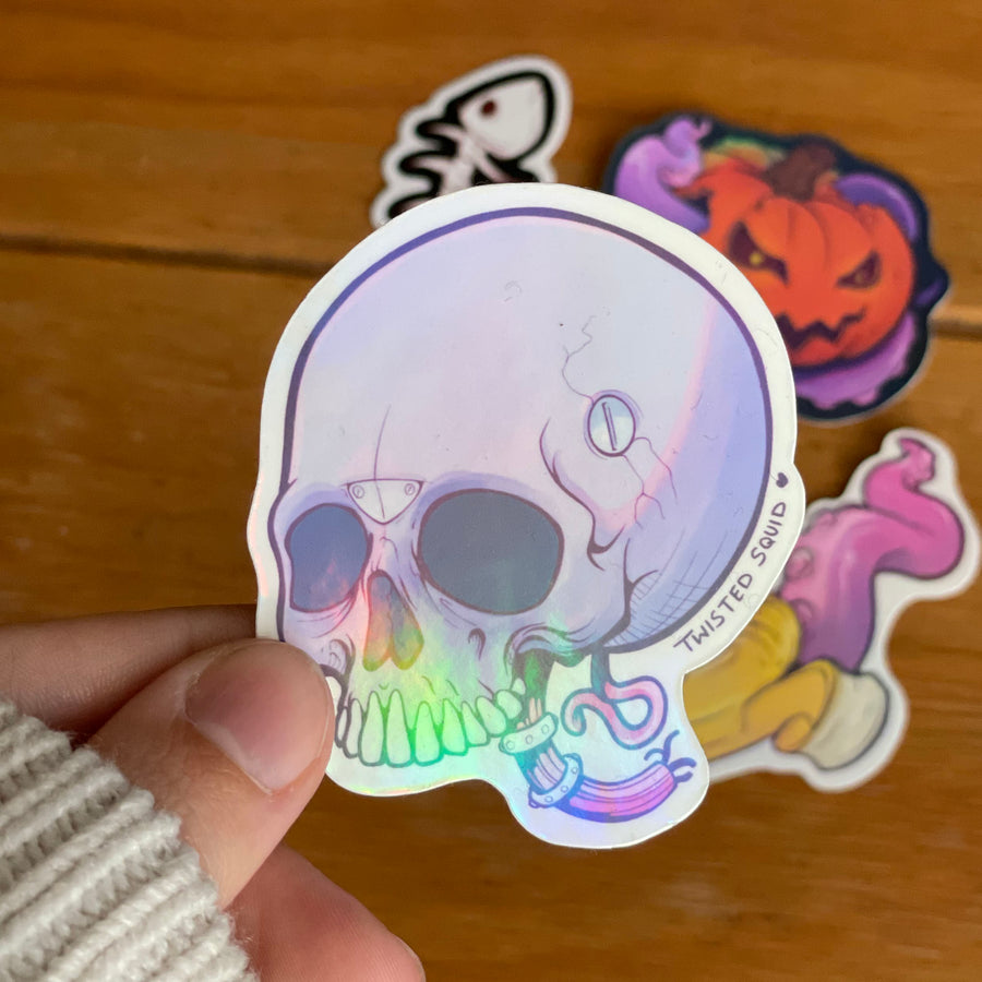 Cyber Skull Vinyl Holographic Sticker