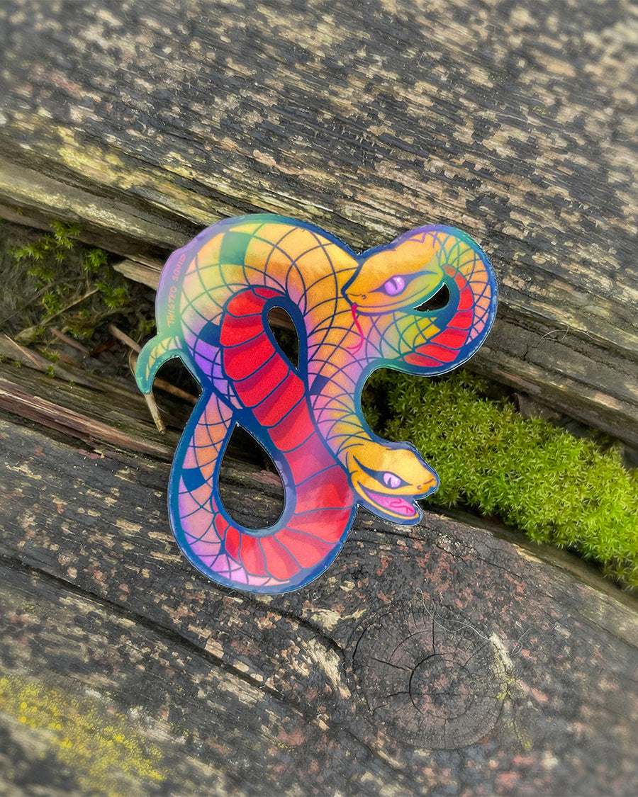 Two Headed Snake Holographic Sticker